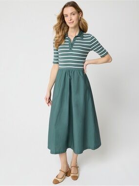 J.Crew Tall striped collared knit dress Size L NWT